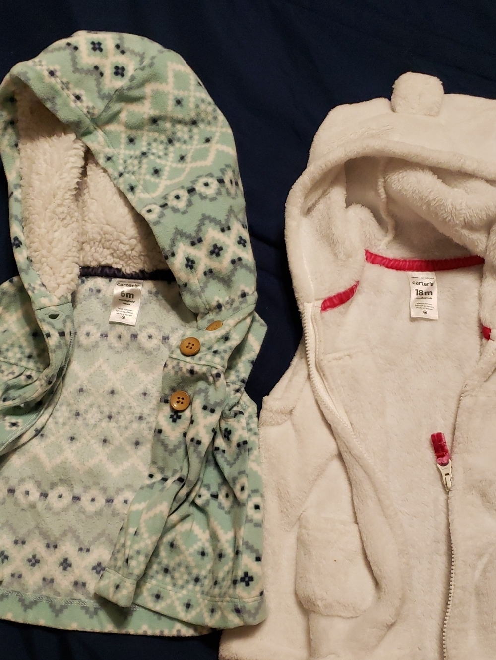 Carter's Mint Pattern Hooded Fleece Vest with Cream Plush